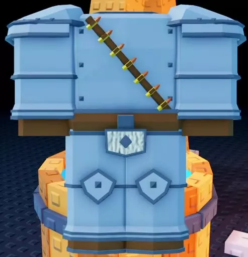 Iron Mail armor with layered blue shoulder plates and an ammunition strap.