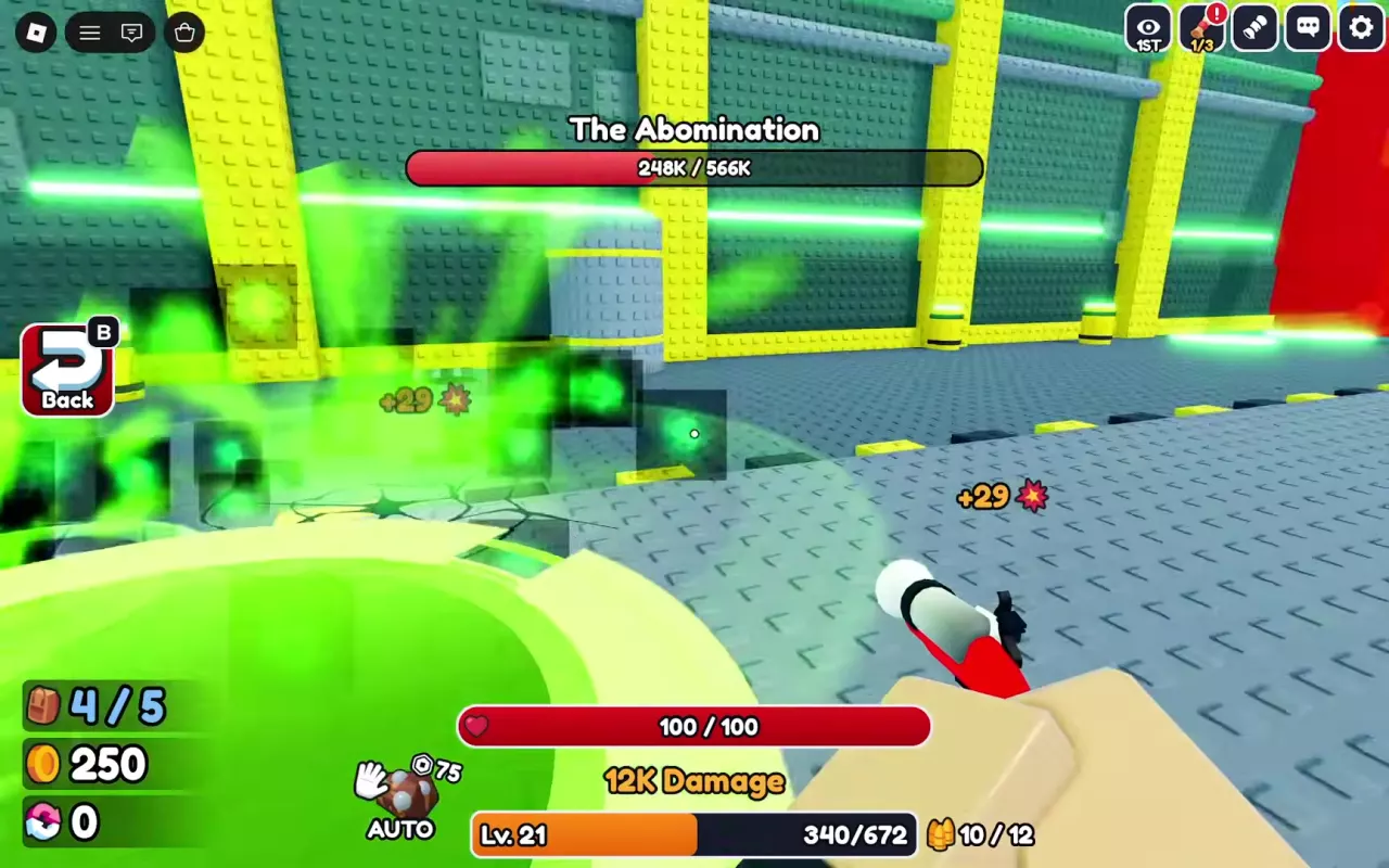 Green energy erupts inside the marked circle beside the player's new position.